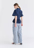 Front Pleats Detail Wide Leg Trousers in Blue and White Back