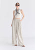 Front Pleats Detail Wide Leg Trousers in Oatmeal and Black Front