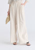 Front Pleats Detail Wide Leg Trousers in Oatmeal Closeup