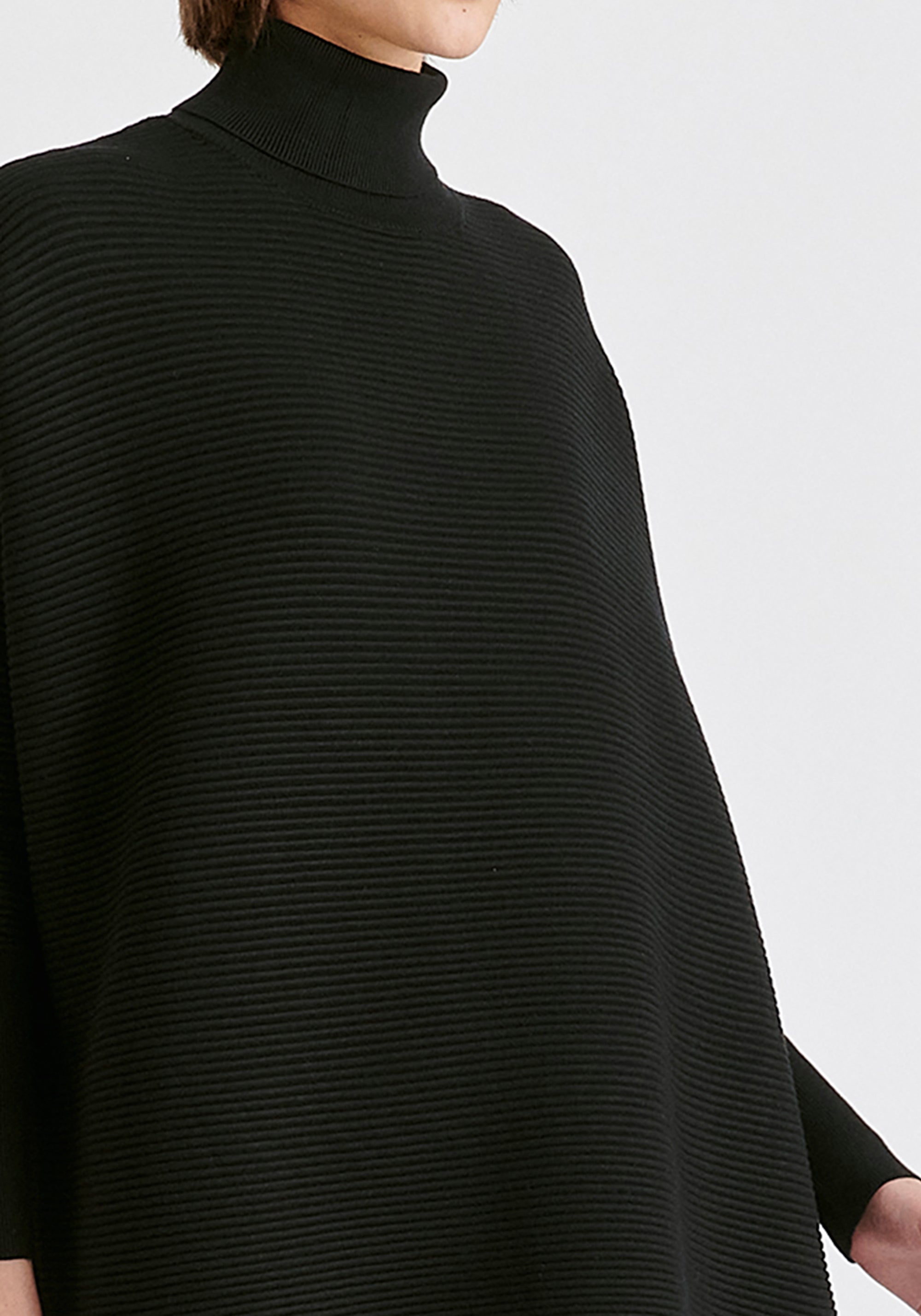 Paisie Turtleneck Ribbed Jumper in Black Close Up