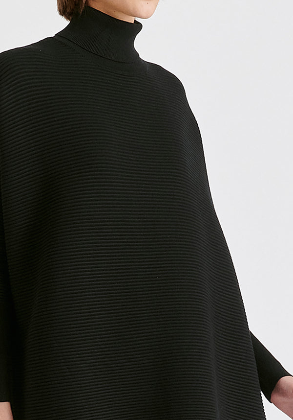 Paisie Turtleneck Ribbed Jumper in Black Close Up