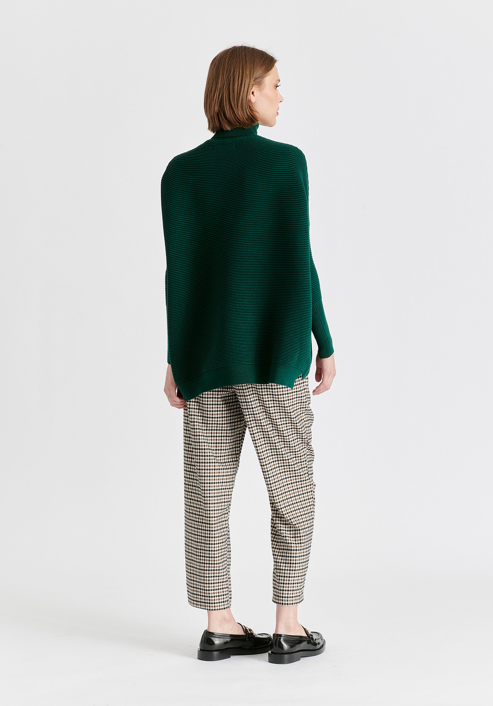 Paisie Turtleneck Ribbed Jumper in Dark Green Back