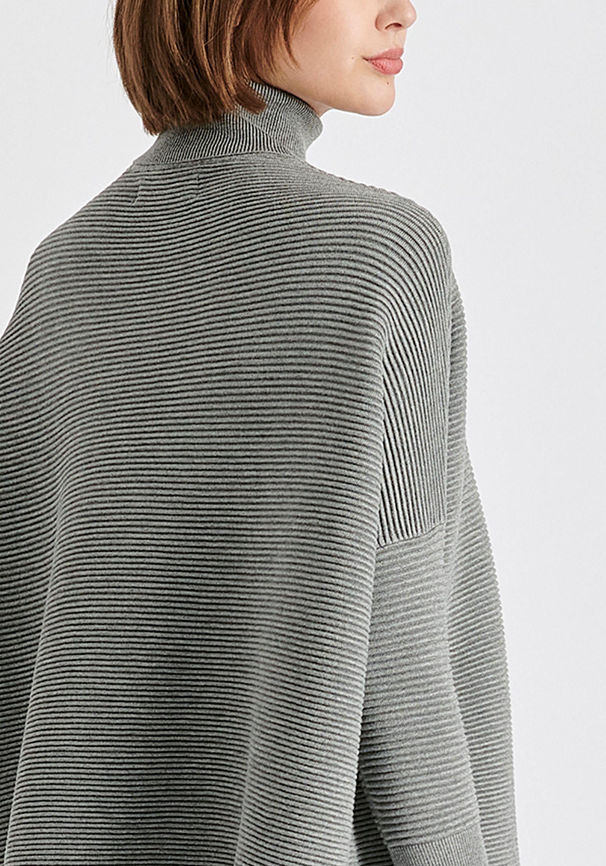 Paisie Turtleneck Ribbed Jumper in Light Grey Close Up