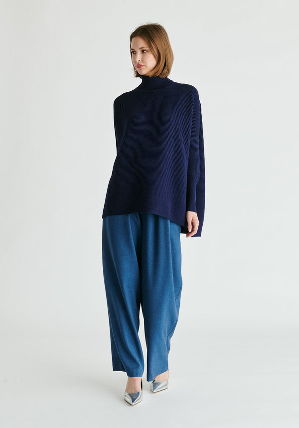 Paisie Turtleneck Ribbed Jumper in Navy Front