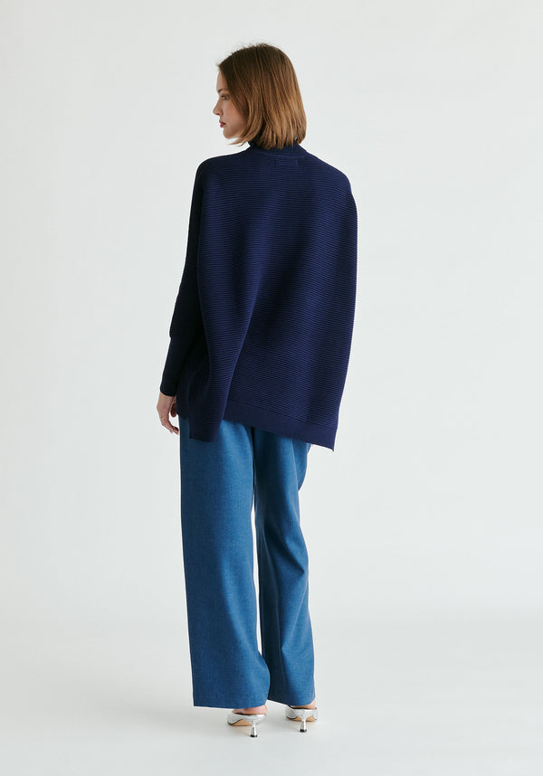 Paisie Turtleneck Ribbed Jumper in Navy Back