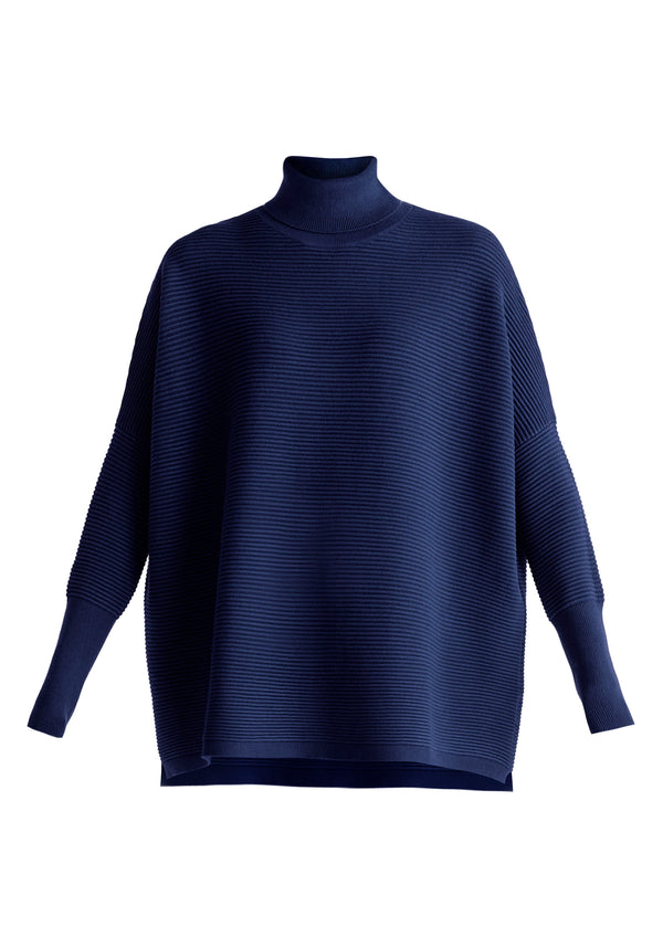 Paisie Turtleneck Ribbed Jumper in Navy Cutout