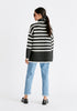 Paisie Striped Ribbed Wide Sleeve Jumper in Dark Grey and White Back