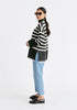 Paisie Striped Ribbed Wide Sleeve Jumper in Dark Grey and White Side