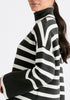 Paisie Striped Ribbed Wide Sleeve Jumper in Dark Grey and White Close Up