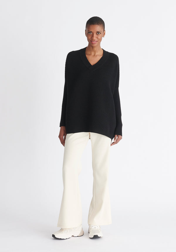 Paisie V-Neck Ribbed Jumper in Black