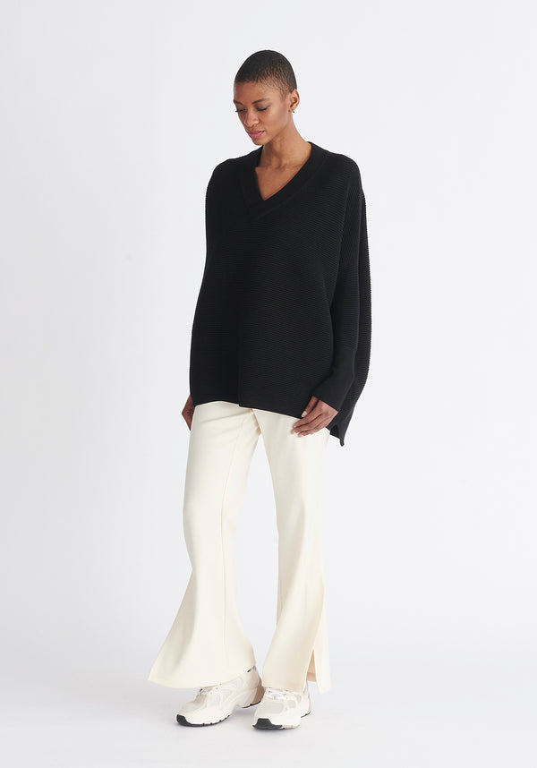 Paisie V-Neck Ribbed Jumper in Black