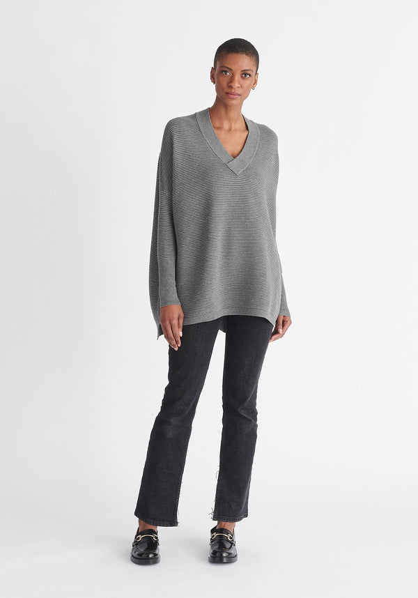 Paisie V-Neck Ribbed Jumper in Grey