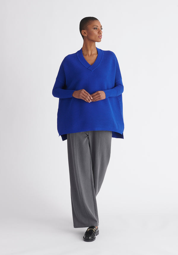 Paisie V-Neck Ribbed Jumper in Royal Blue