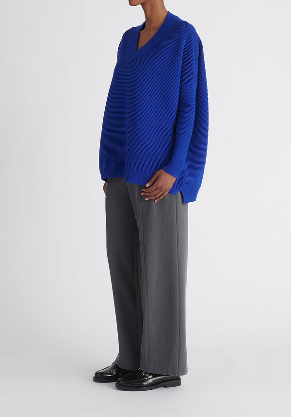 Paisie V-Neck Ribbed Jumper in Royal Blue Side