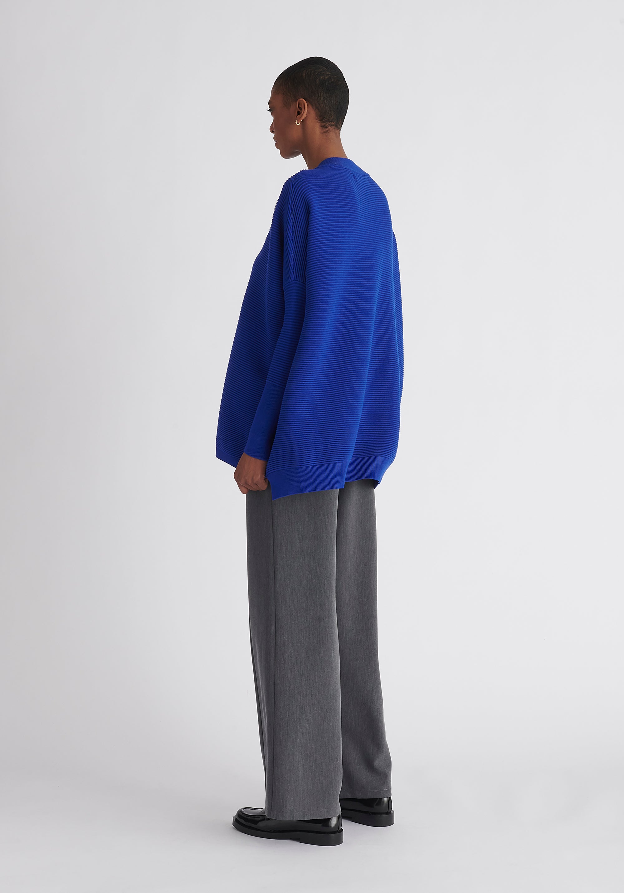 Paisie V-Neck Ribbed Jumper in Royal Blue Back