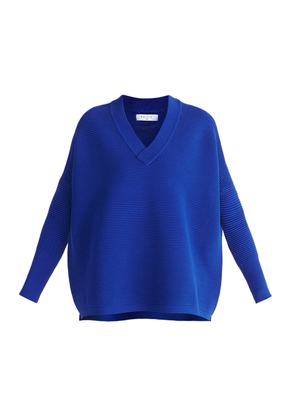 Paisie V-Neck Ribbed Jumper in Royal Blue Cut Out