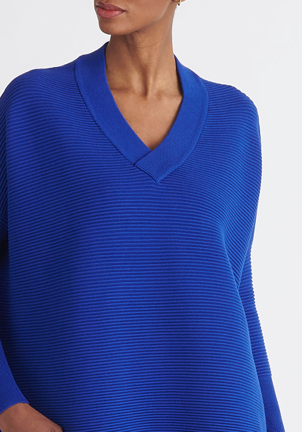 Paisie V-Neck Ribbed Jumper in Royal Blue Close Up