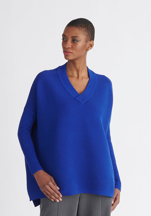 Paisie V-Neck Ribbed Jumper in Royal Blue