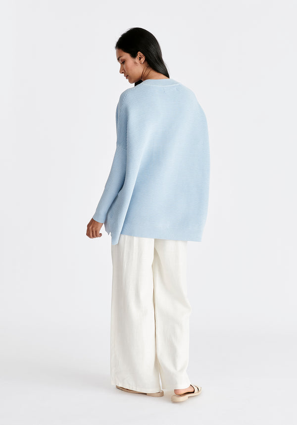 Paisie V-Neck Ribbed Jumper in Sky Blue Back