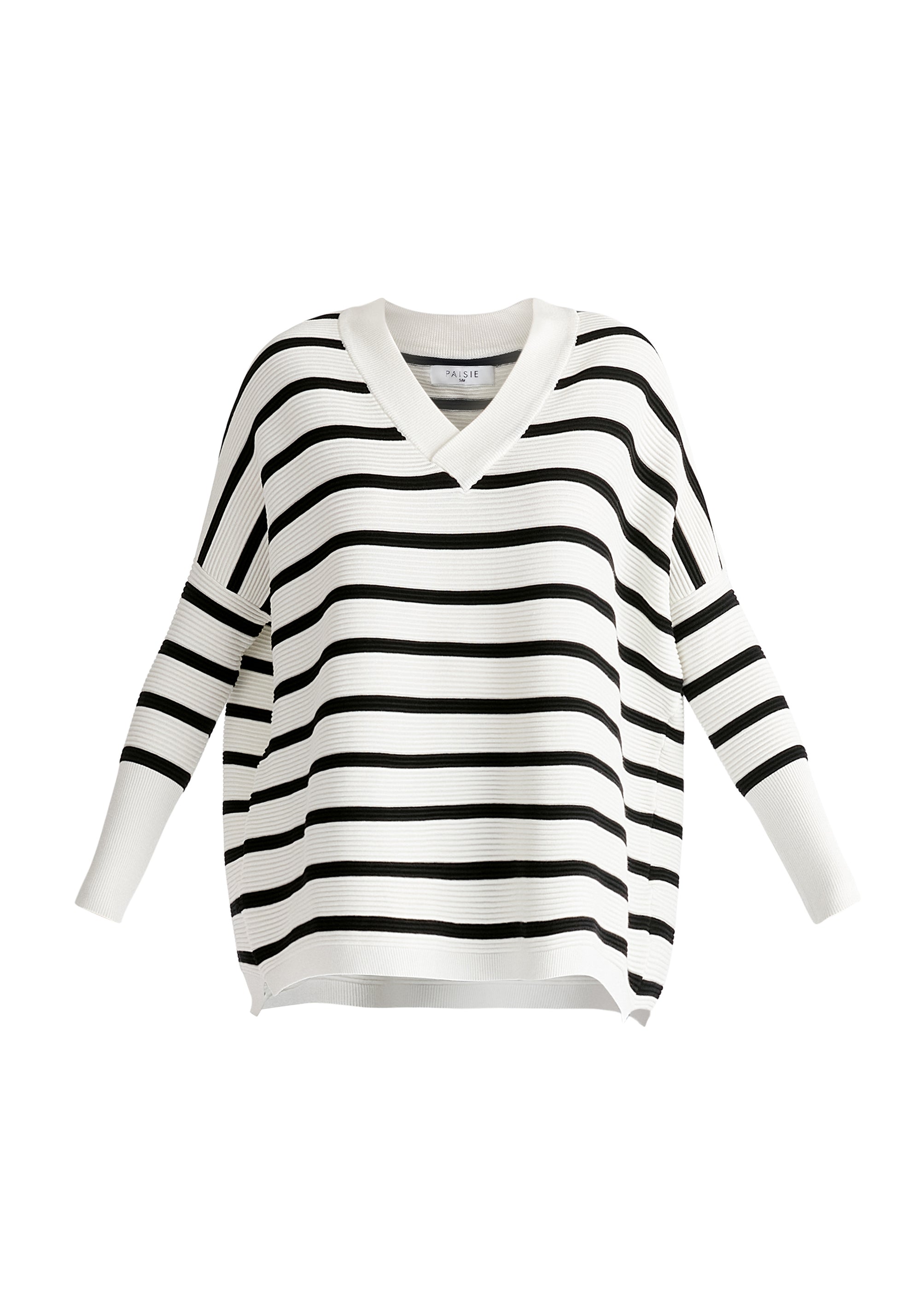 Paisie V-Neck Ribbed Jumper in White and Black