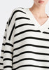 Paisie V-Neck Ribbed Jumper in White and Black Close Up