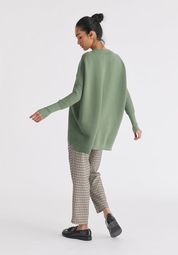 Paisie V-Neck Ribbed Jumper in Sage Green Back