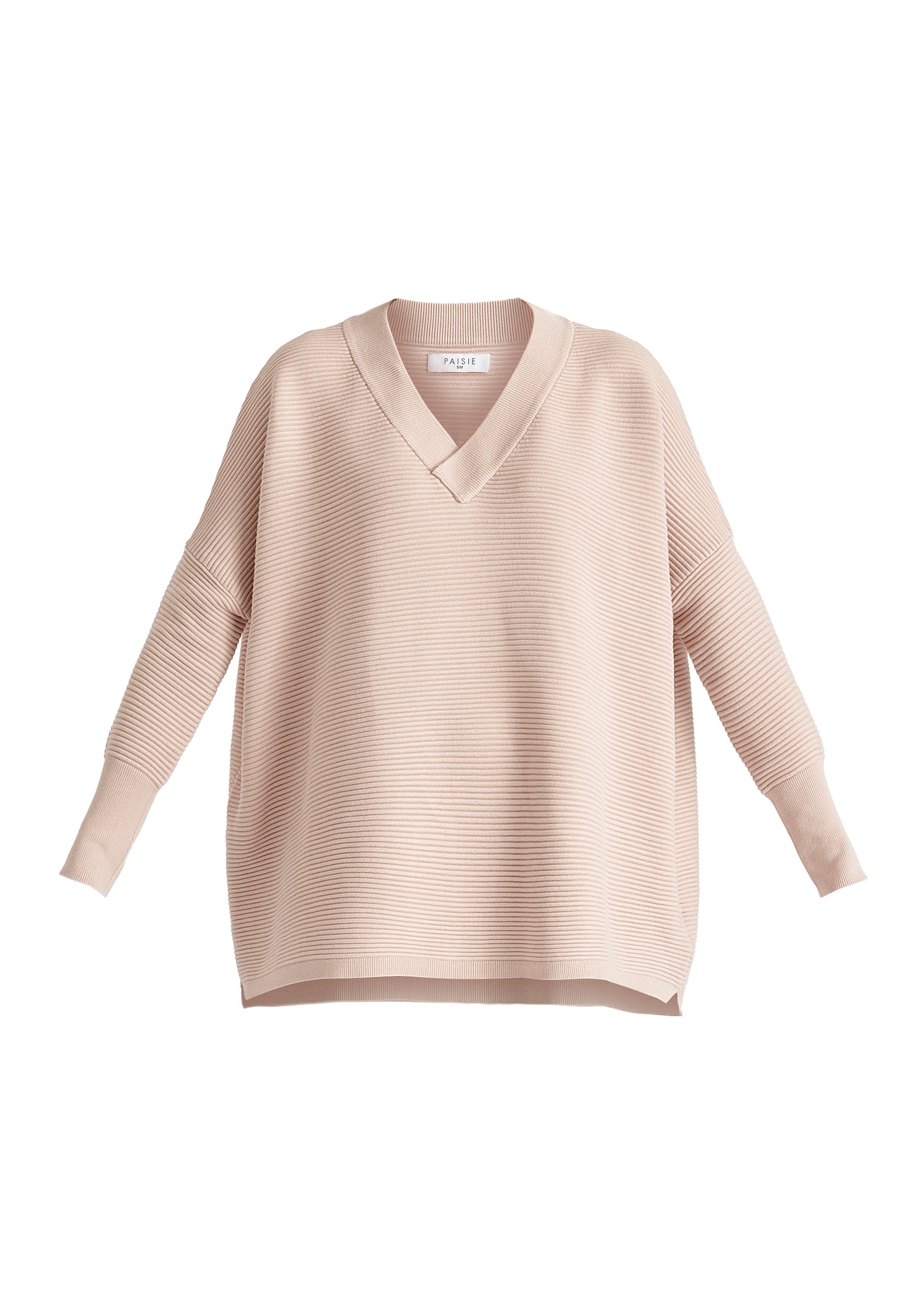 Paisie V-Neck Ribbed Jumper In Blush Cut Out