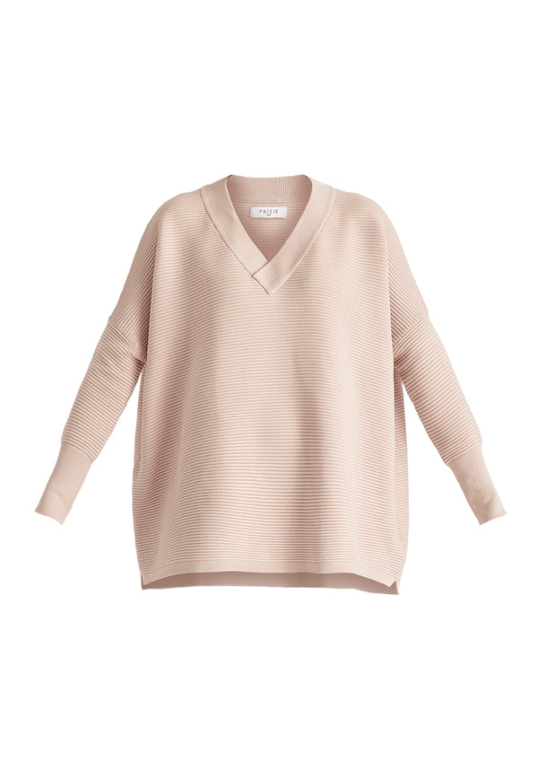 Paisie V-Neck Ribbed Jumper In Blush Cut Out