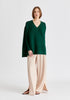 Paisie V-Neck Ribbed Jumper In Dark Green Front