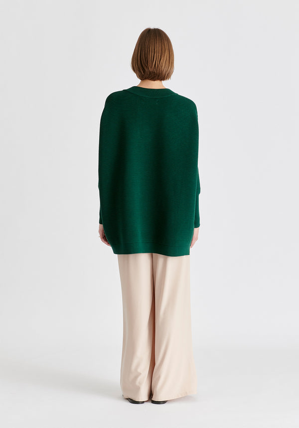 Paisie V-Neck Ribbed Jumper In Dark Green Back