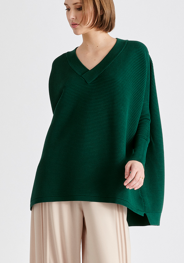 Paisie V-Neck Ribbed Jumper In Dark Green