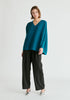 Paisie V-Neck Ribbed Jumper in Ocean Blue