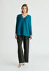Paisie V-Neck Ribbed Jumper in Ocean Blue Front