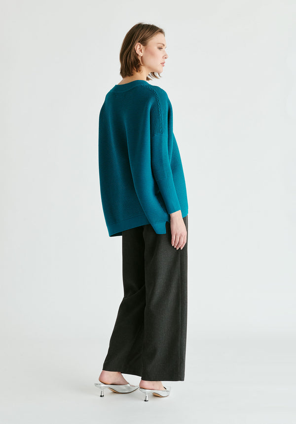 Paisie V-Neck Ribbed Jumper in Ocean Blue Back