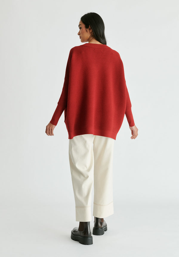 Paisie V-Neck Ribbed Jumper in Red Back