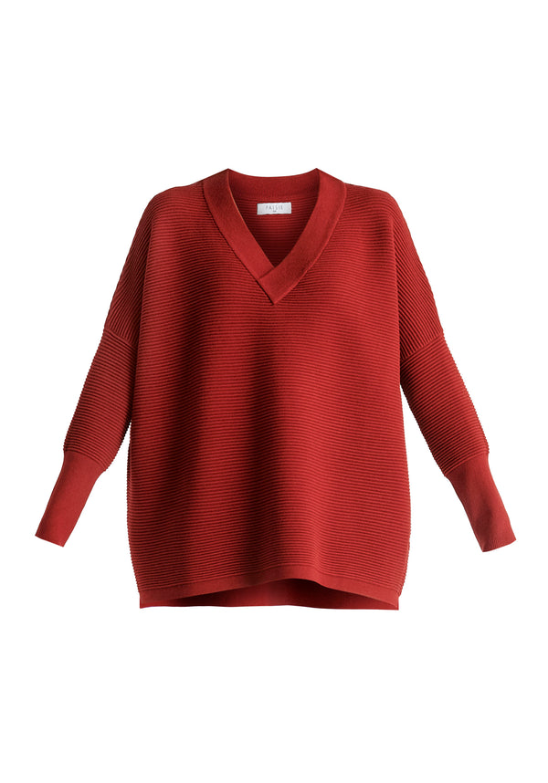 Paisie V-Neck Ribbed Jumper in Red Cutout