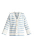 Paisie Striped Ribbed Cardigan in White and Blue Cut Out