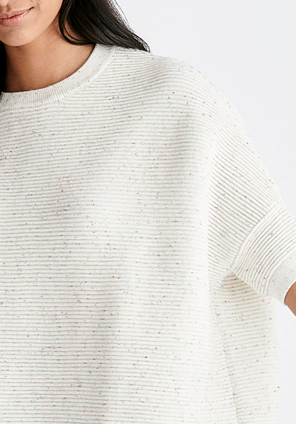 Paisie Short Sleeve Ribbed Jumper In White and Multicolour Speckles Close Up