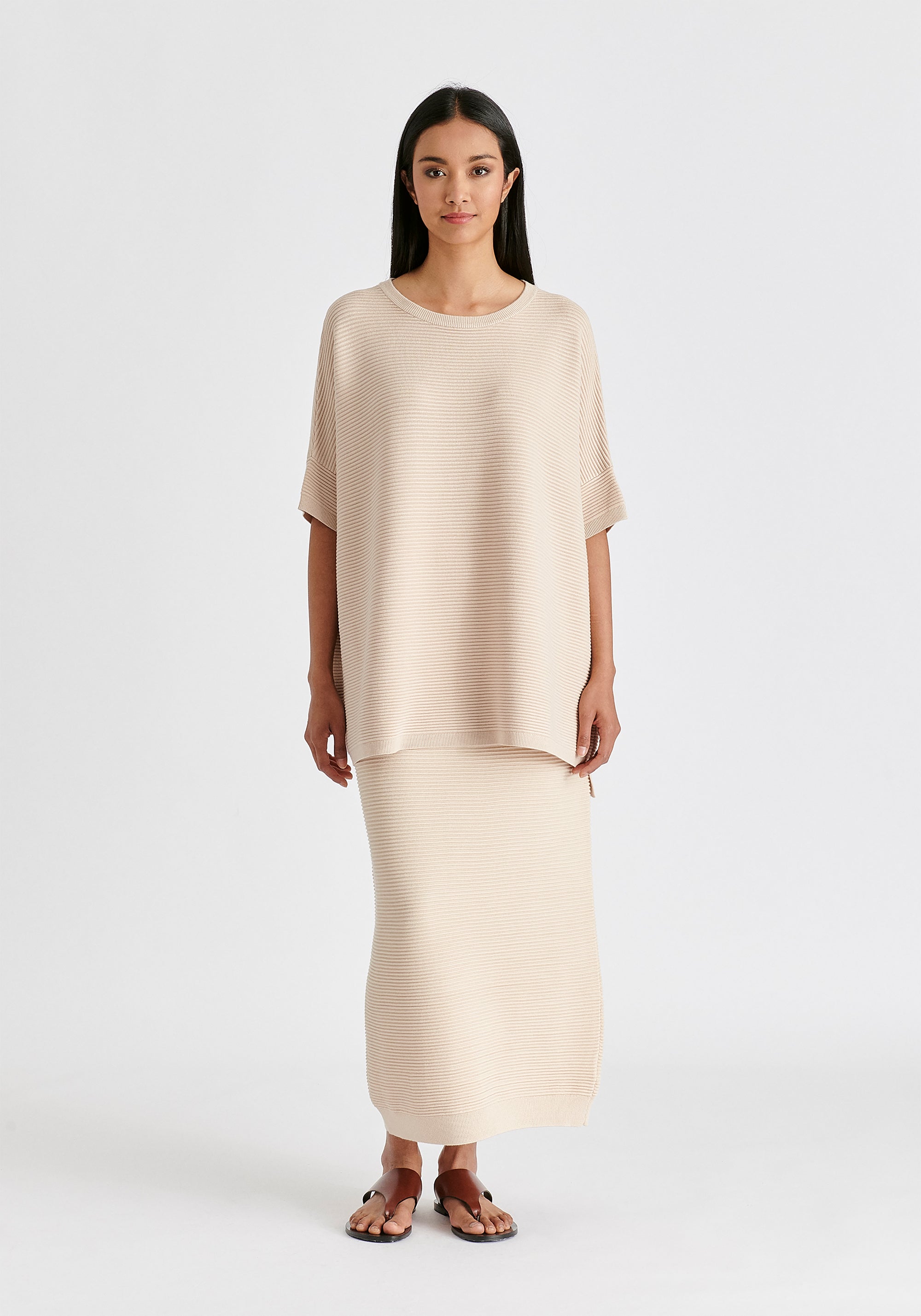 Paisie Short Sleeve Ribbed Jumper In Beige