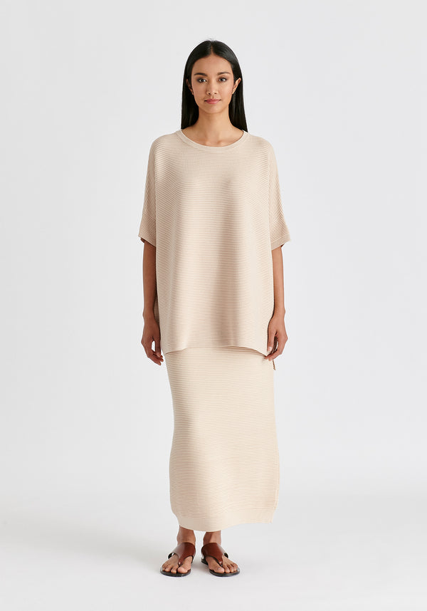 Paisie Short Sleeve Ribbed Jumper In Beige