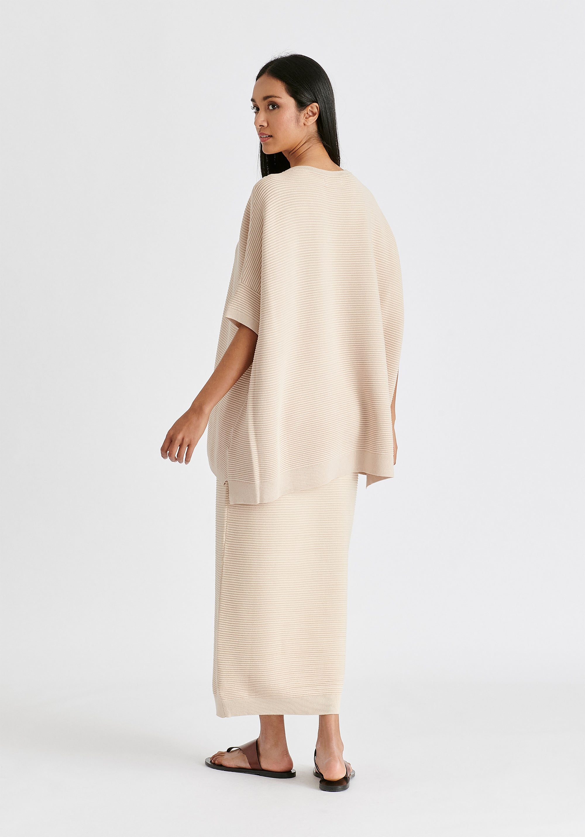 Paisie Short Sleeve Ribbed Jumper In Beige Back