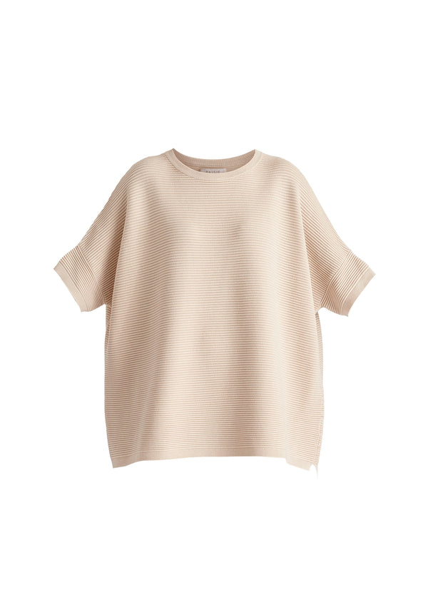 Paisie Short Sleeve Ribbed Jumper In Beige Cutout