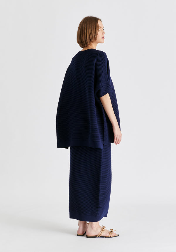 Paisie Short Sleeve Ribbed Jumper In Navy Back