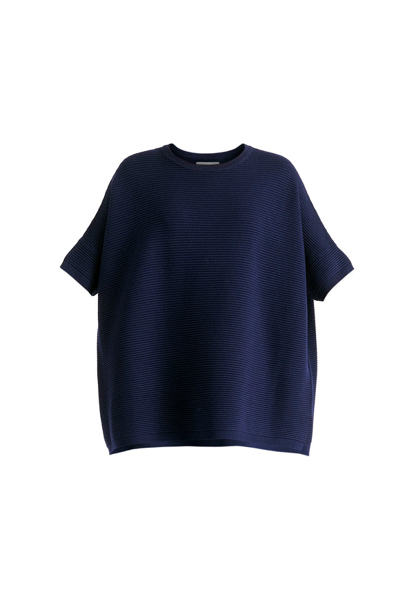 Paisie Short Sleeve Ribbed Jumper In Navy Cutout