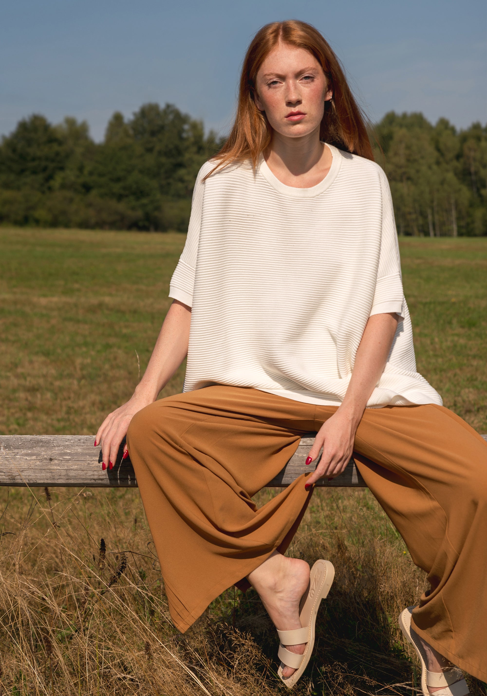 Paisie Short Sleeve Ribbed Jumper in White