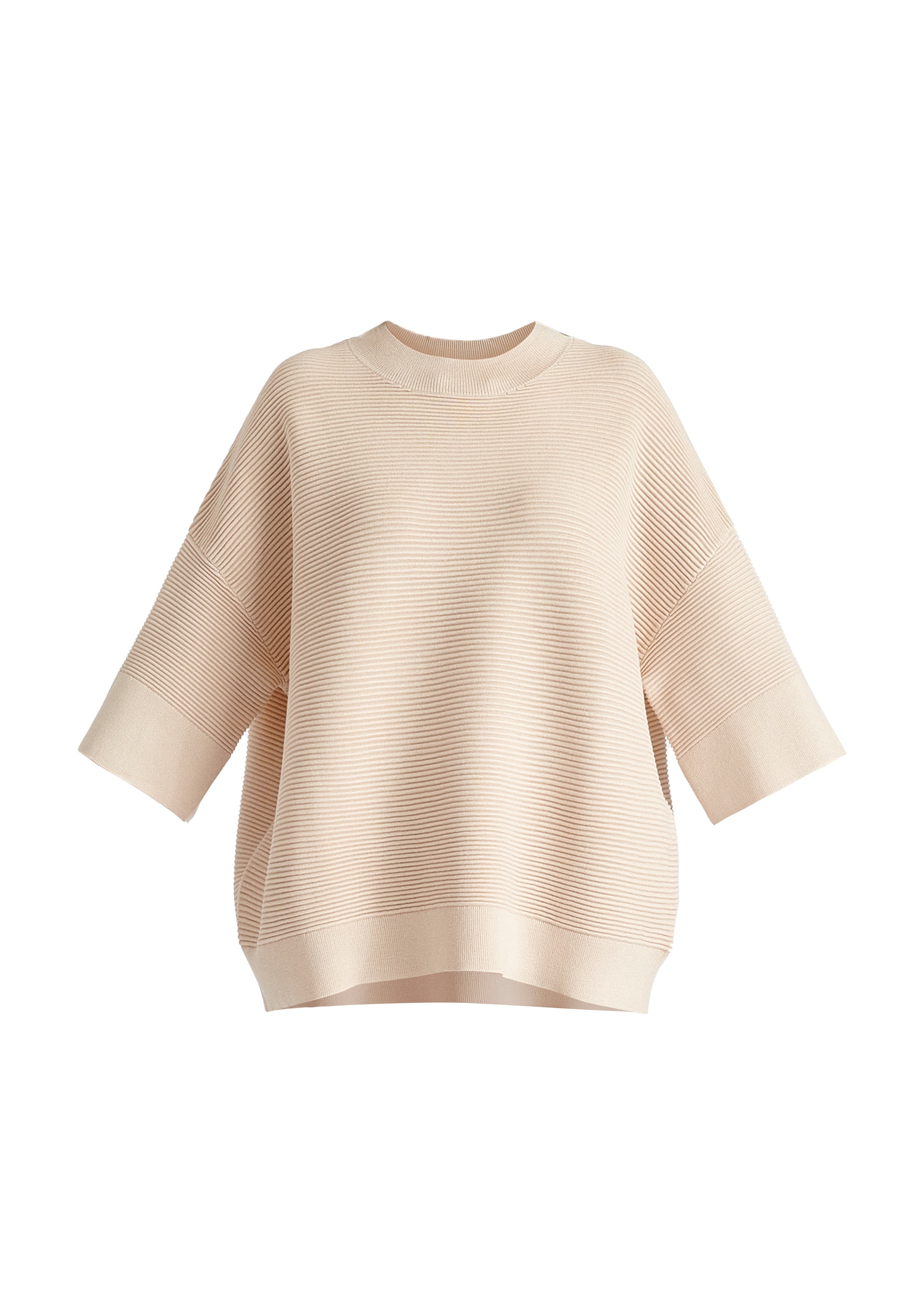 Mock Neck Cropped Sleeve Ribbed Jumper In Beige Cutout