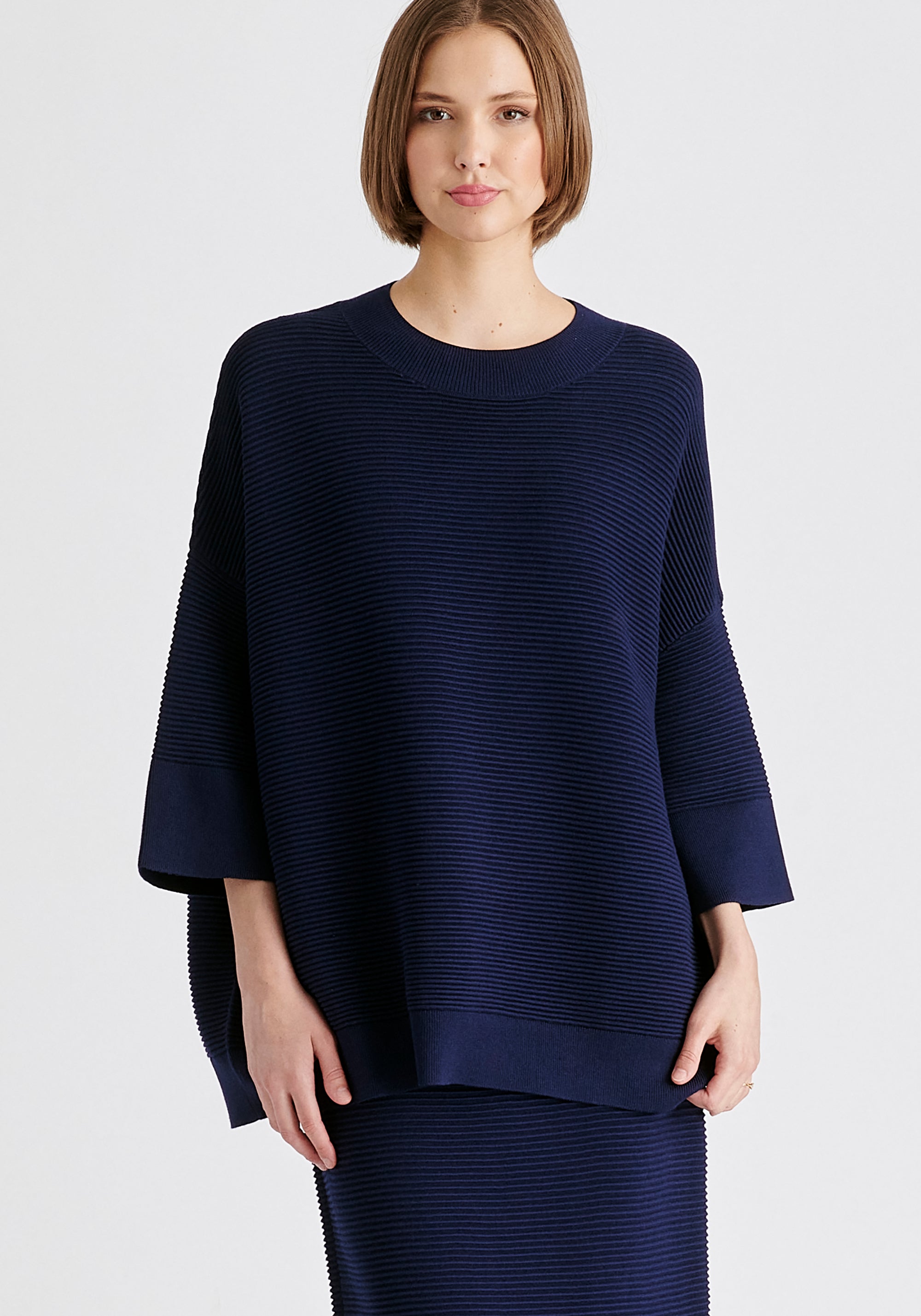 Mock Neck Cropped Sleeve Ribbed Jumper