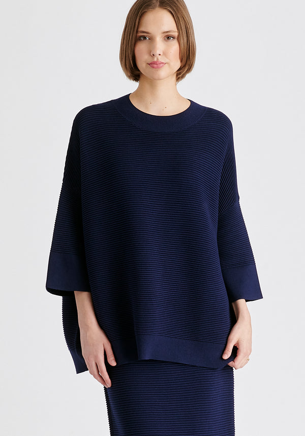 Mock Neck Cropped Sleeve Ribbed Jumper