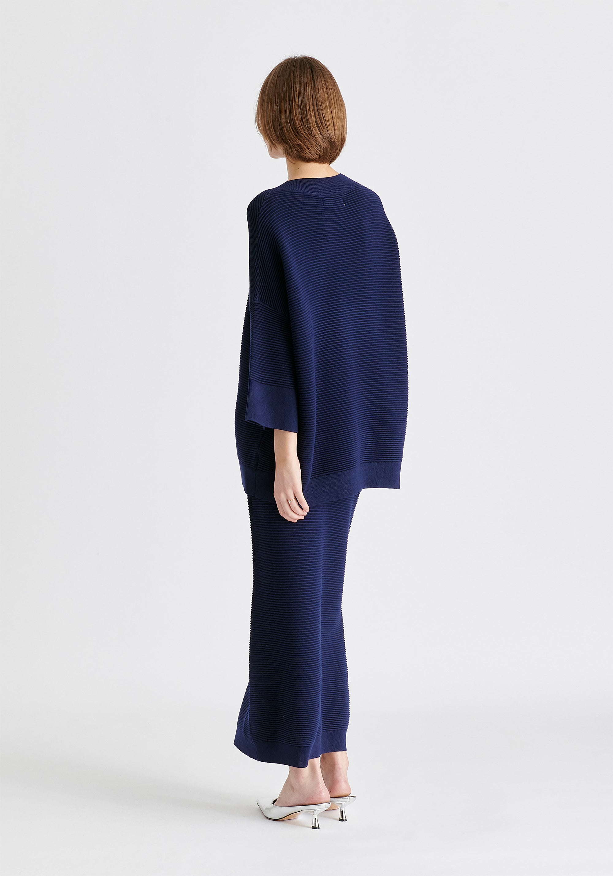 Mock Neck Cropped Sleeve Ribbed Jumper