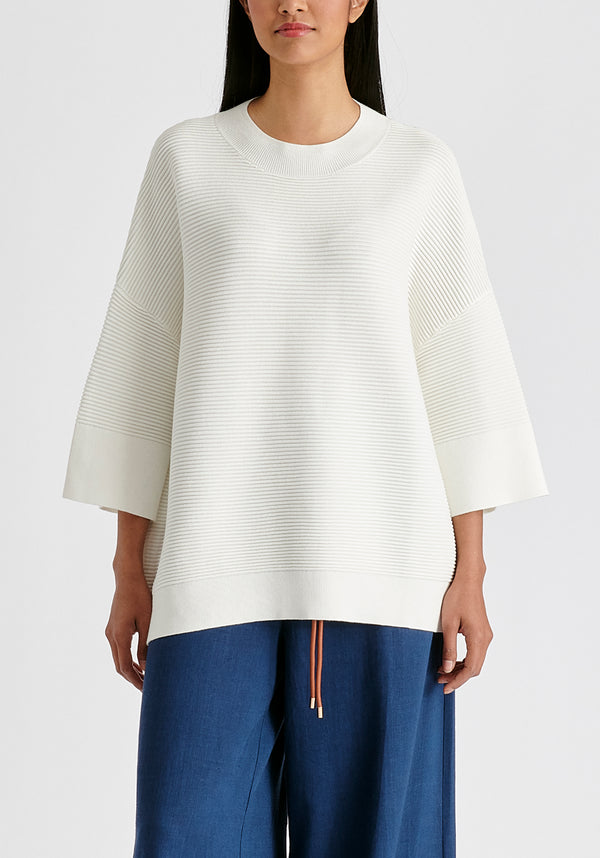 Mock Neck Cropped Sleeve Ribbed Jumper
